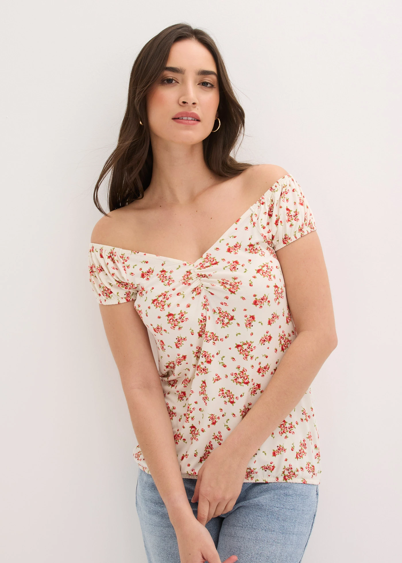 Shirt van viscosemix • wolwit gebloemd • bonprix online shop