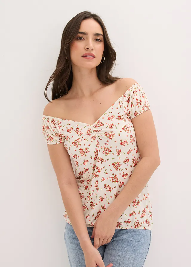 Shirt van viscosemix • wolwit gebloemd • product-page.page-title-suffix