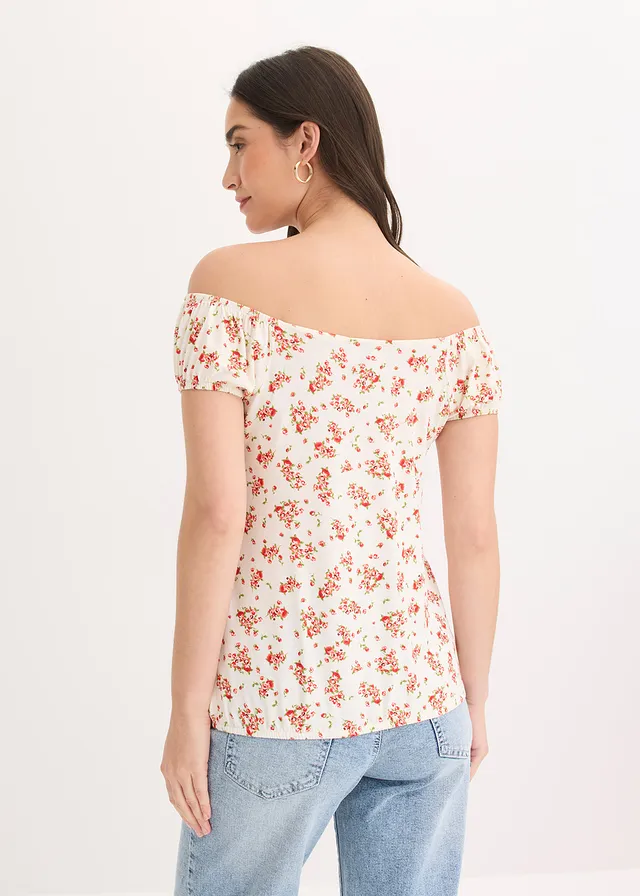 Shirt van viscosemix • wolwit gebloemd • product-page.page-title-suffix