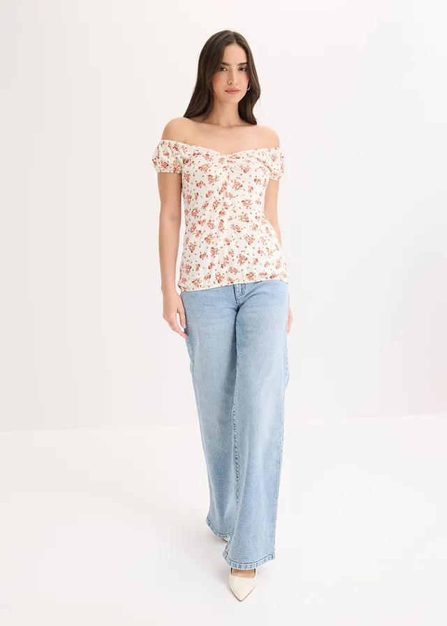 Shirt van viscosemix • wolwit gebloemd • product-page.page-title-suffix
