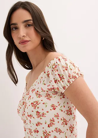 T-shirt en viscose extensible • écru floral • Boutique bonprix