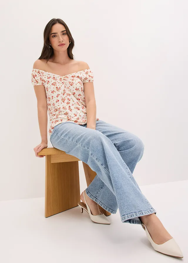 Shirt van viscosemix • wolwit gebloemd • product-page.page-title-suffix