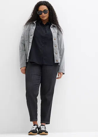 Blouse in een soepele viscosemix, Kleur: zwart