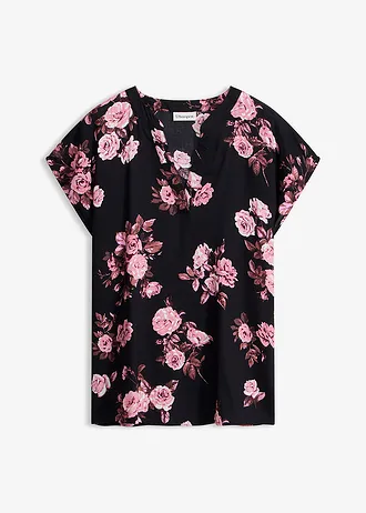 Tuniek van viscose • zwart-lichtroze gebloemd • bonprix online shop