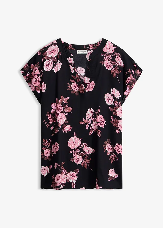 Tunique en viscose • noir-rose clair-rose clair • Boutique bonprix