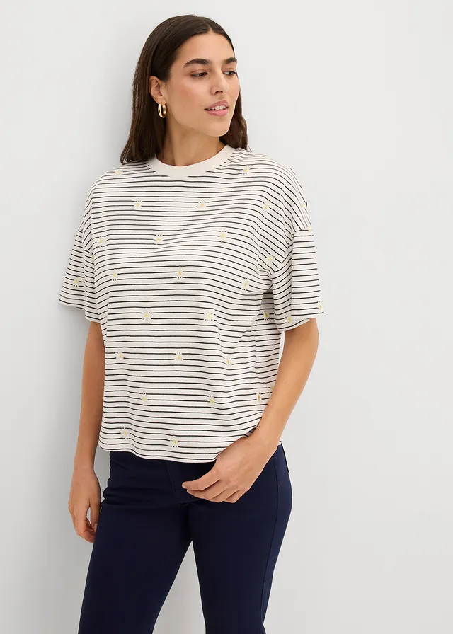 Gestreept T-shirt van puur katoen • wolwit/zwart gestreept • product-page.page-title-suffix