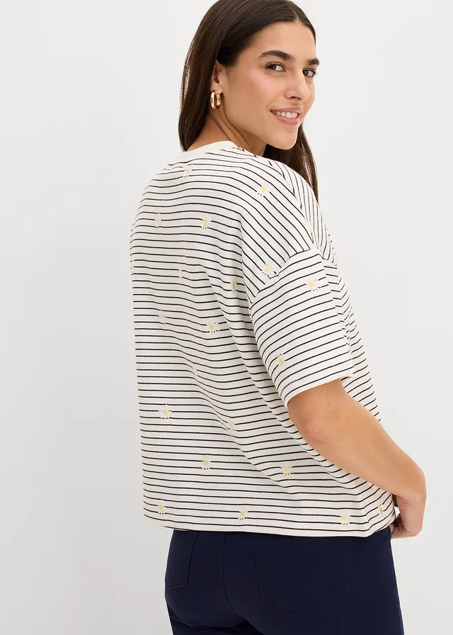 Gestreept T-shirt van puur katoen • wolwit/zwart gestreept • product-page.page-title-suffix