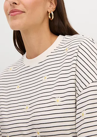 Tricou cu dungi 100% din bumbac • ecru/negru dungat • magazin bonprix