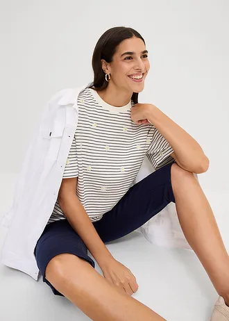 Gestreept T-shirt van puur katoen • wolwit/zwart gestreept • bonprix online shop