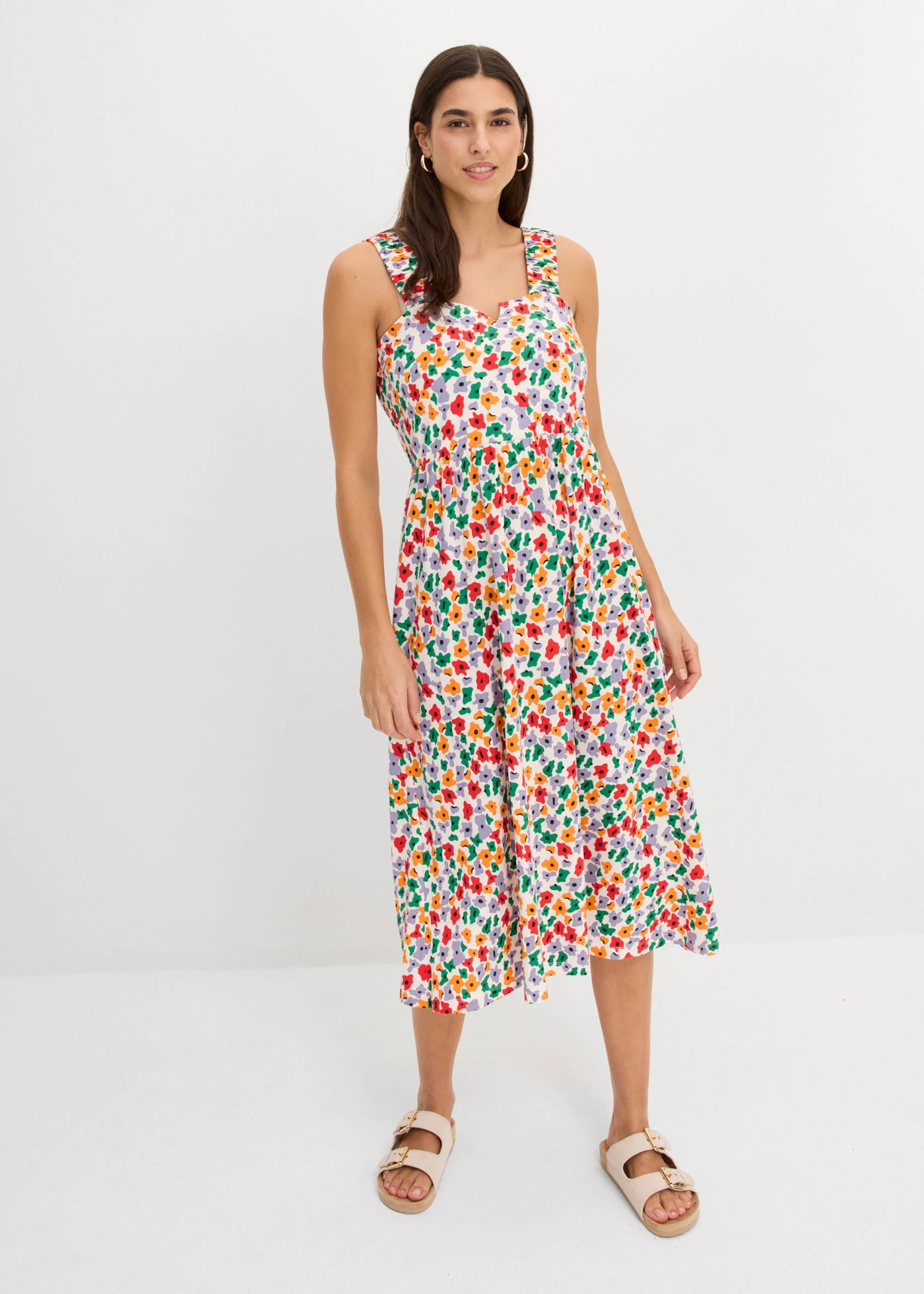 Robe en jersey coton et viscose • écru/noir/orange vif/fraise/violine fumé/vert aventurine • Boutique bonprix