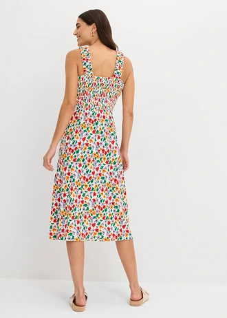 Robe en jersey coton et viscose, Couleur: écru-noir-orange vif-fraise-violine fumé-vert aventurine