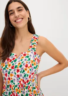 Robe en jersey coton et viscose • écru/noir/orange vif/fraise/violine fumé/vert aventurine • Boutique bonprix