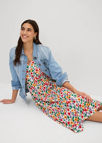 Rochie din material cu bumbac și viscoză • ecru/negru/oranj fluorescent/roșu-căpșună/violet fumuriu/verde-nestemată • magazin bonprix