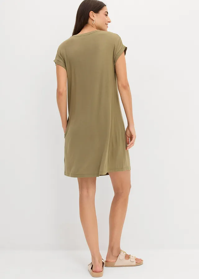 Robe en jersey viscose extensible avec broderie poitrine • olive • product-page.page-title-suffix