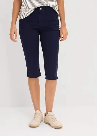 Pantalon corsaire à taille élastiquée, Couleur: bleu foncé