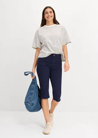Pantaloni capri cu talie comodă, culoare: bleumarin