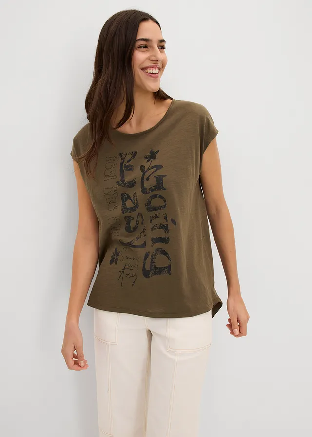 T-shirt long 100% coton • olive foncé/noir graphique • product-page.page-title-suffix