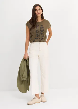 T-shirt long 100% coton • olive foncé-noir graphique • Boutique bonprix