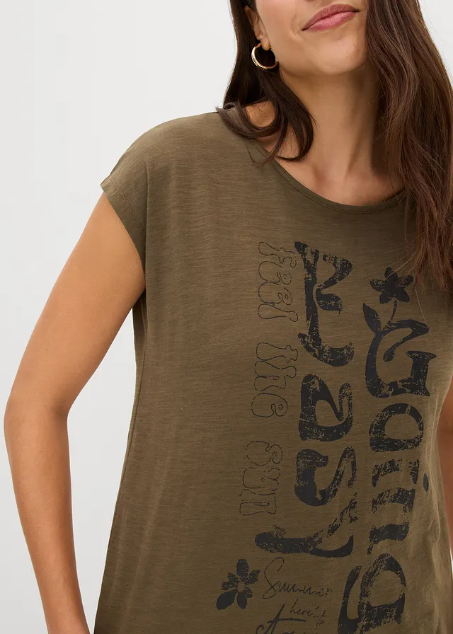 T-shirt long 100% coton • olive foncé/noir graphique • product-page.page-title-suffix