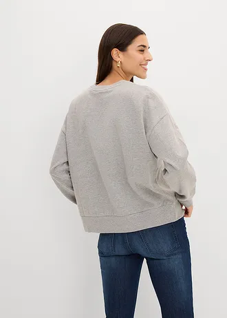 Oversized sweater met borduursel, Kleur: lichtgrijs gemêleerd