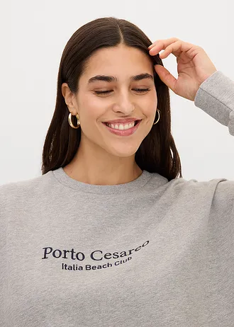 Bluză casual oversize cu broderie • gri deschis melanj • magazin bonprix