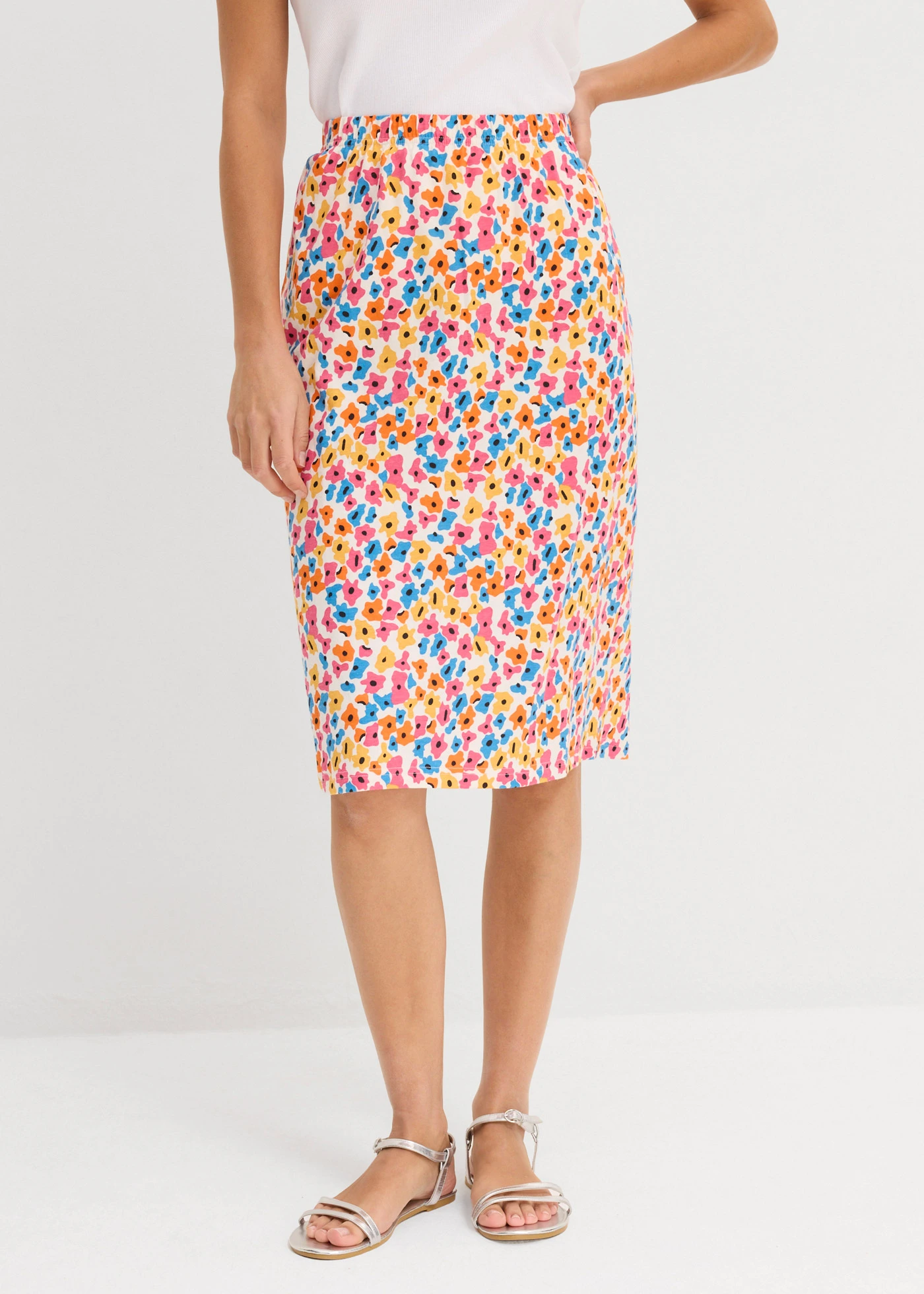 Jupe en jersey • écru-noir-jaune-orange chaud-bleu brillant-fuchsia floral • Boutique bonprix