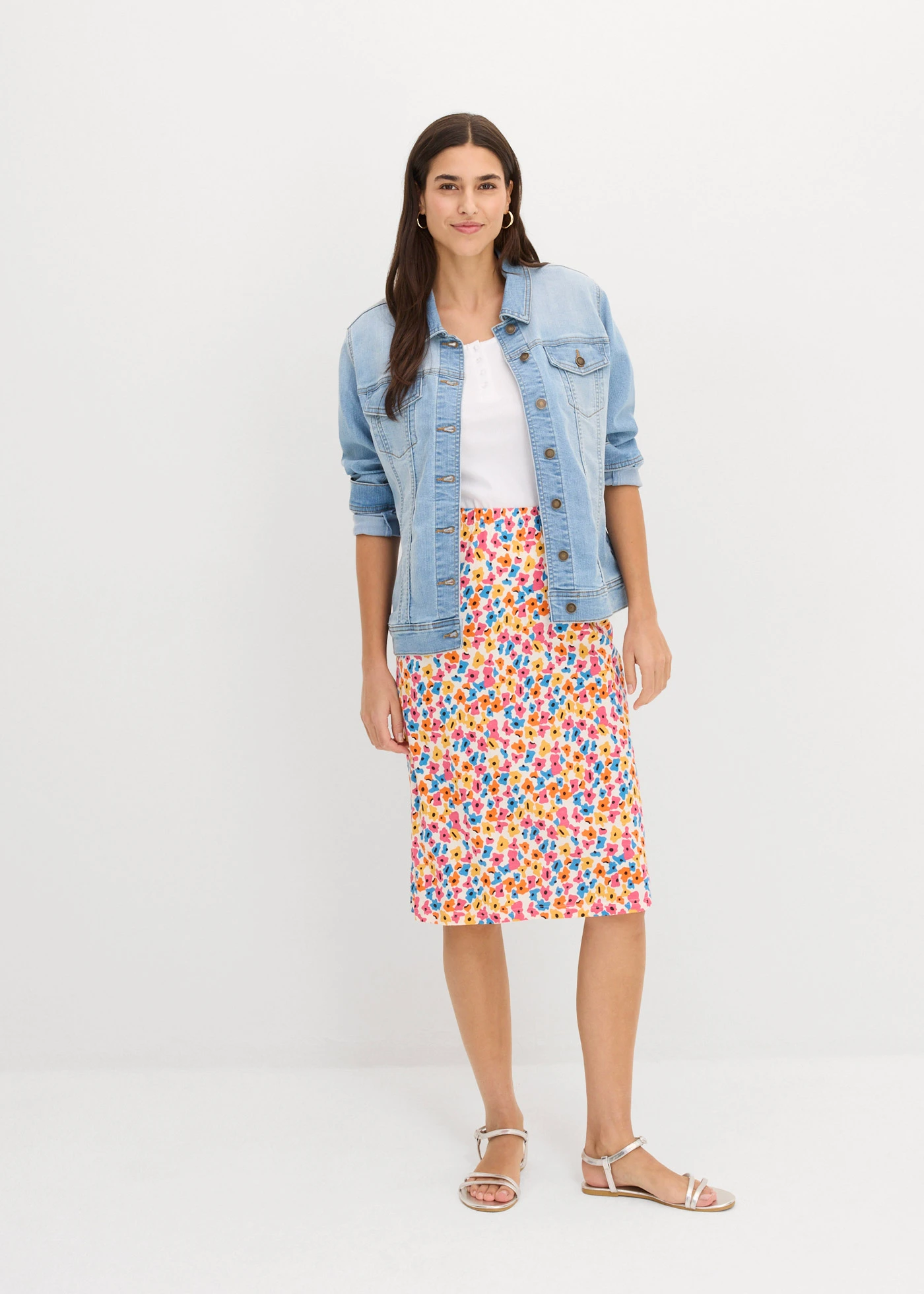 Jupe en jersey • écru-noir-jaune-orange chaud-bleu brillant-fuchsia floral • Boutique bonprix