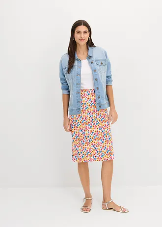 Shirtrok van een viscose-katoenmix, Kleur: wolwit-zwart-geel-warm oranje-briljantblauw-pink gebloemd