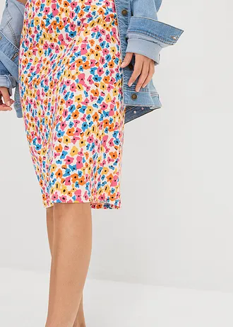 Fustă din tricot din amestec cu bumbac și viscoză • ecru-negru-galben-oranj cald-albastru briliant-pink cu floricele • magazin bonprix