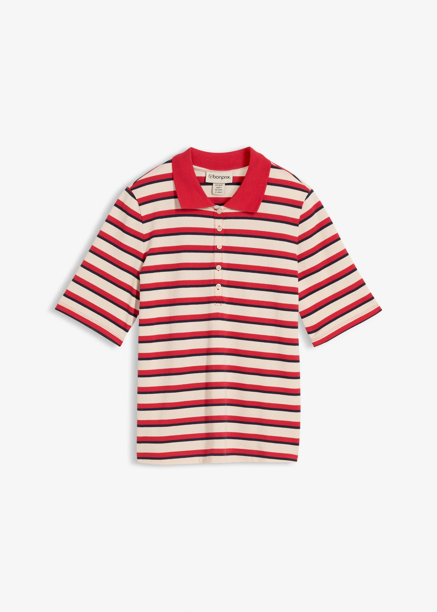 Polo 100% coton • rouge-bleu foncé-beige galet rayé • Boutique bonprix