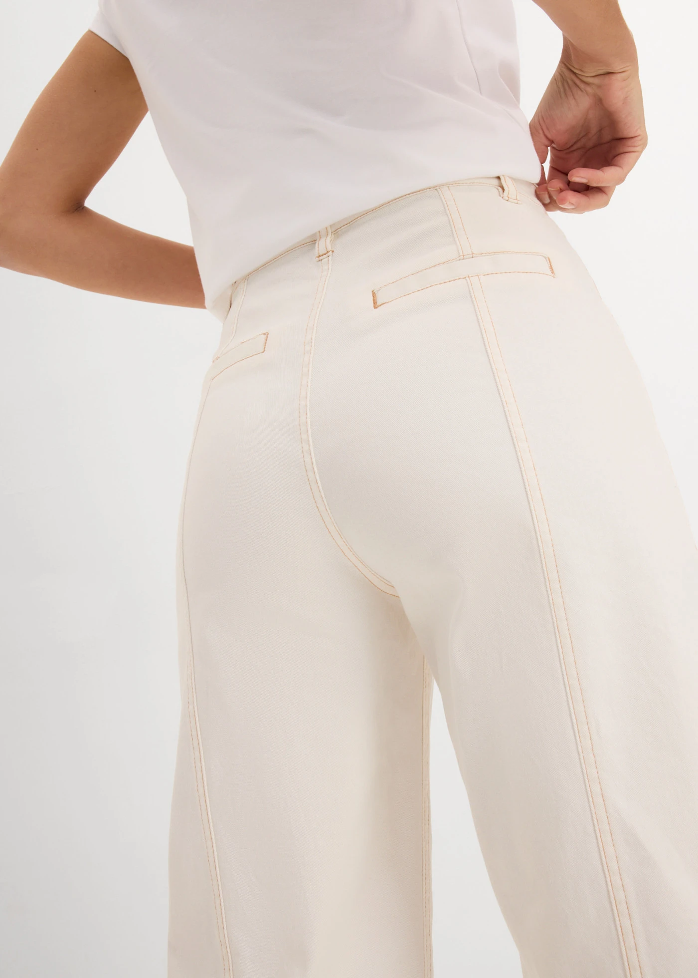 Pantalon raccourci en twill coton extensible • blanc nacré • Boutique bonprix