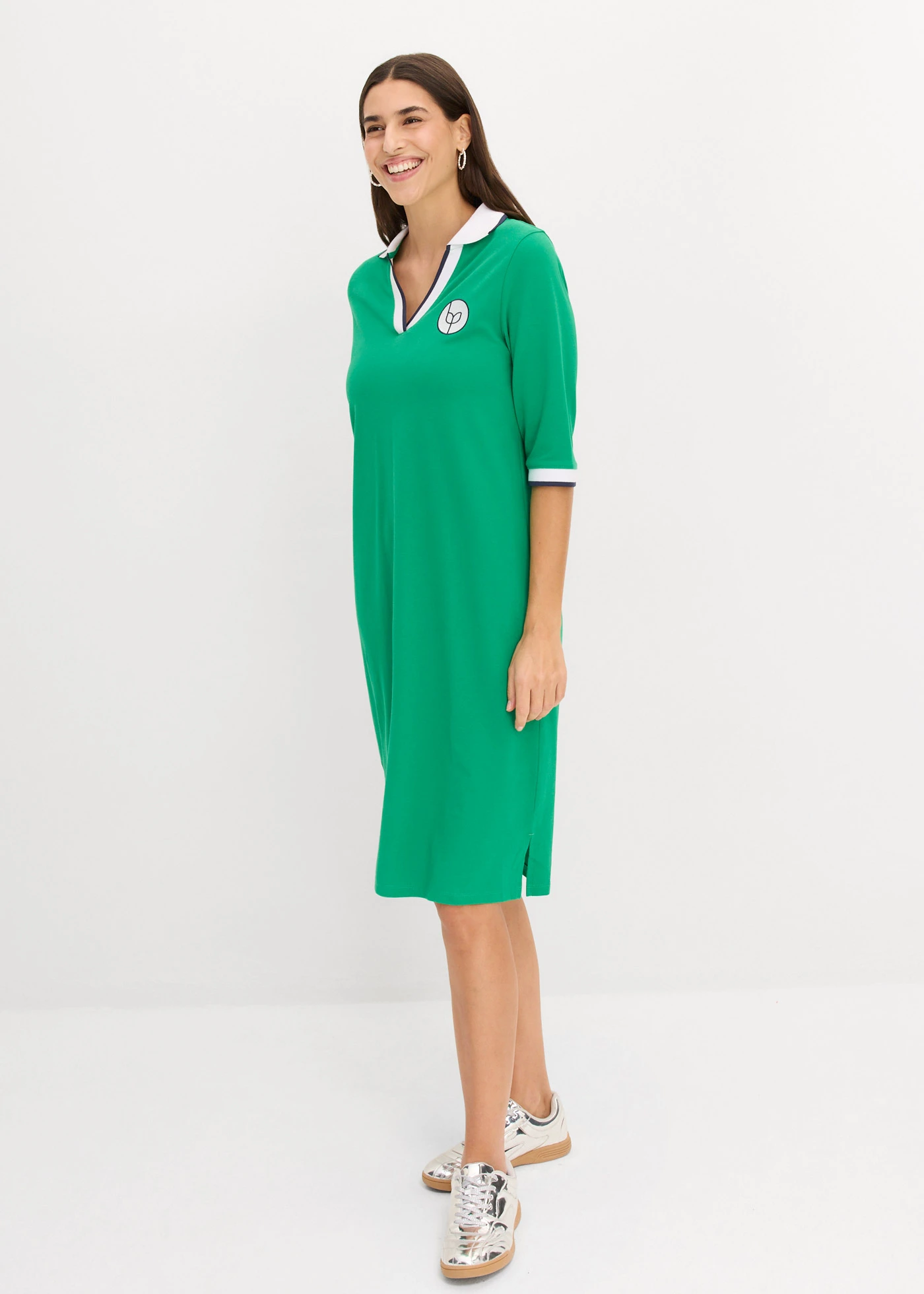 Rochie cu guler polo, din bumbac 100% • verde-nestemată • magazin bonprix