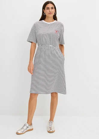 Robe en jersey 100% coton, Couleur: bleu foncé/blanc rayé