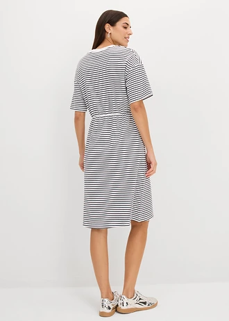 Robe en jersey 100% coton, Couleur: bleu foncé/blanc rayé