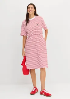Robe en jersey 100% coton, Couleur: rouge-blanc rayé