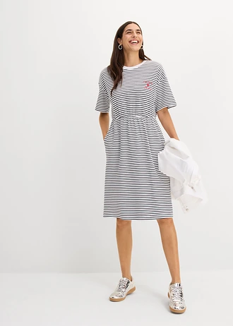 Robe en jersey 100% coton, Couleur: bleu foncé/blanc rayé