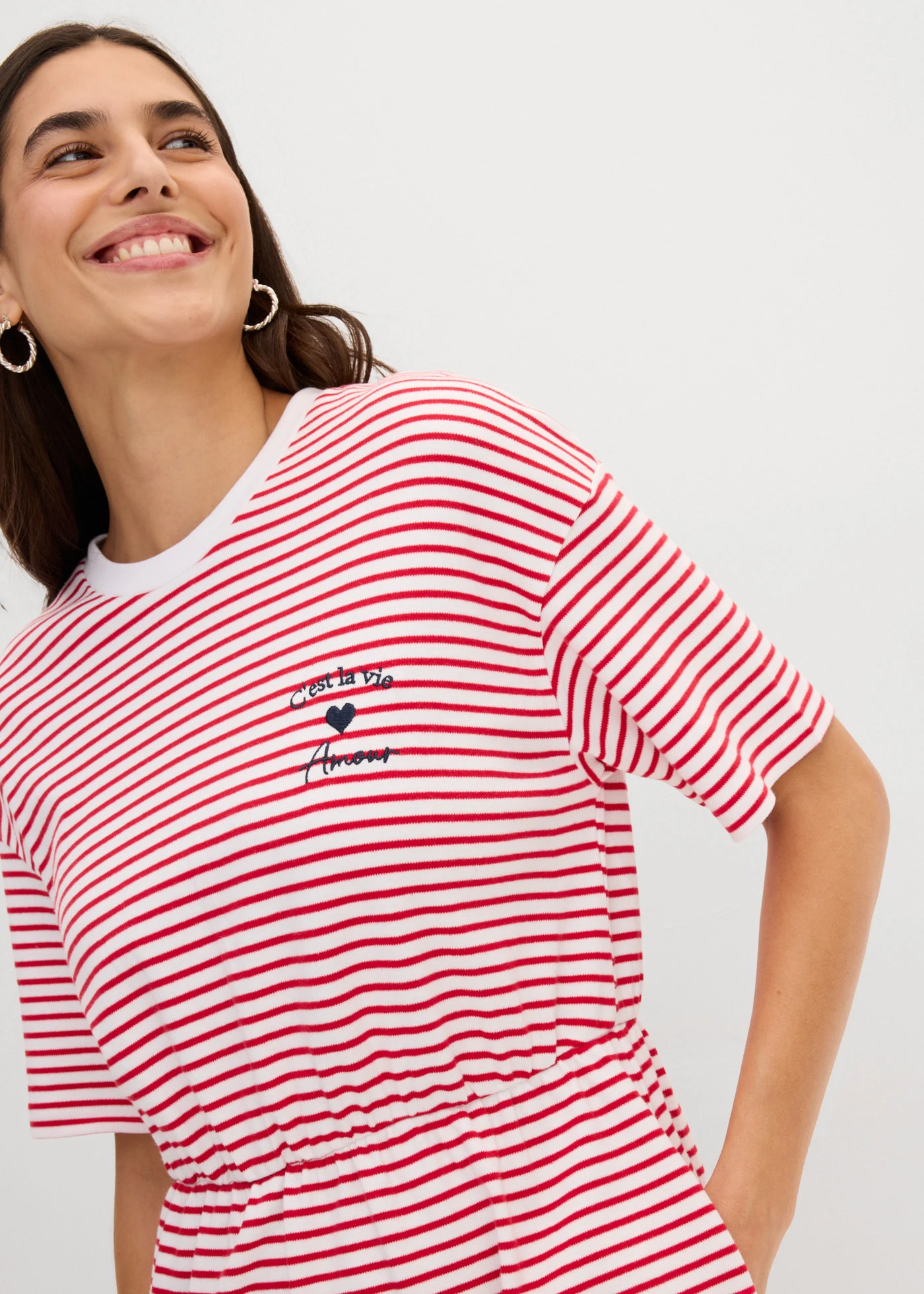 Robe en jersey 100% coton • rouge-blanc rayé • Boutique bonprix