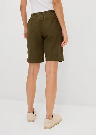 Bermudy lniane • ciemnooliwkowy • sklep bonprix