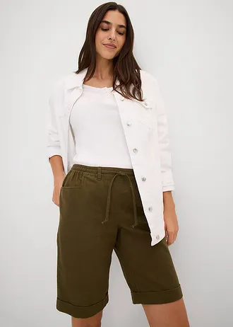 Bermudy lniane • ciemnooliwkowy • sklep bonprix