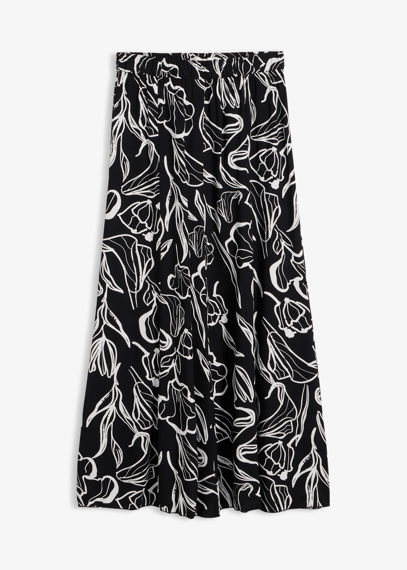 Jupe longue à effet froissé • noir-écru floral • Boutique bonprix