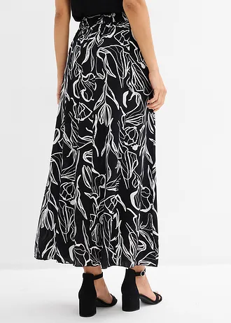 Jupe longue à effet froissé • noir-écru floral • Boutique bonprix