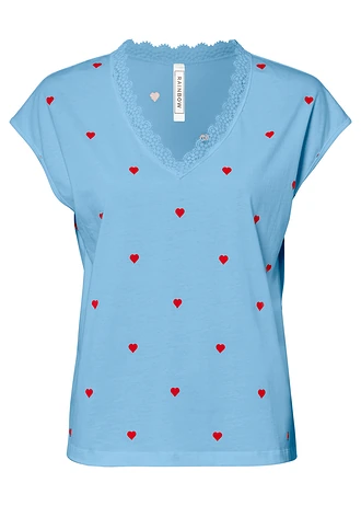 Shirt van puur katoen, Kleur: lichtblauw met print