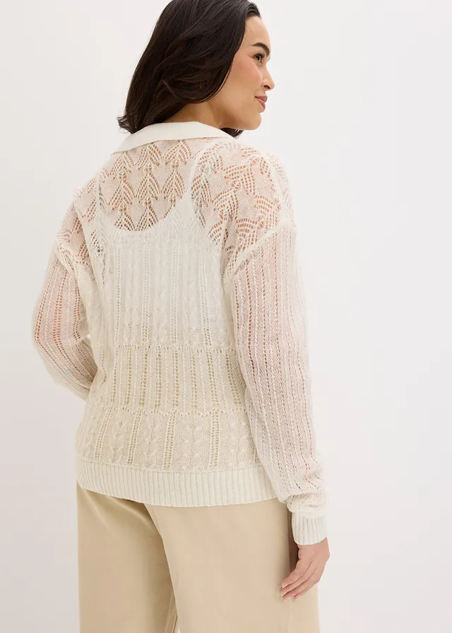 Pull ajouré doux, Couleur: écru