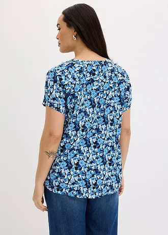 Blouse van viscose met korte mouwen, Kleur: gentiaanblauw gebloemd