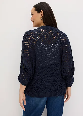 Gilet en maille ajourée, Couleur: bleu foncé