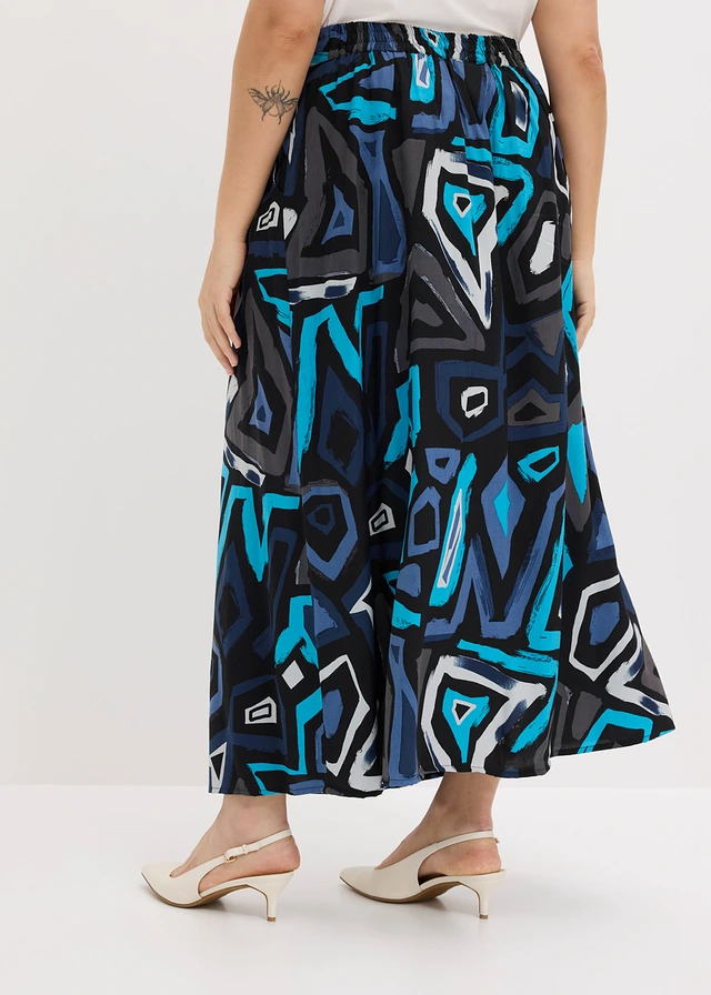 Maxi rok van soepele viscose, Kleur: zwart-blauw grafische print