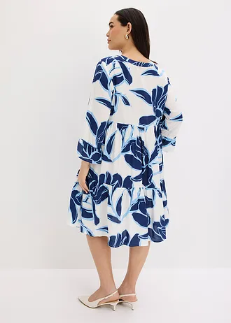 Tuniekjurk van soepele viscose, Kleur: wit-blauw gebloemd