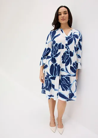 Tuniekjurk van soepele viscose, Kleur: wit-blauw gebloemd