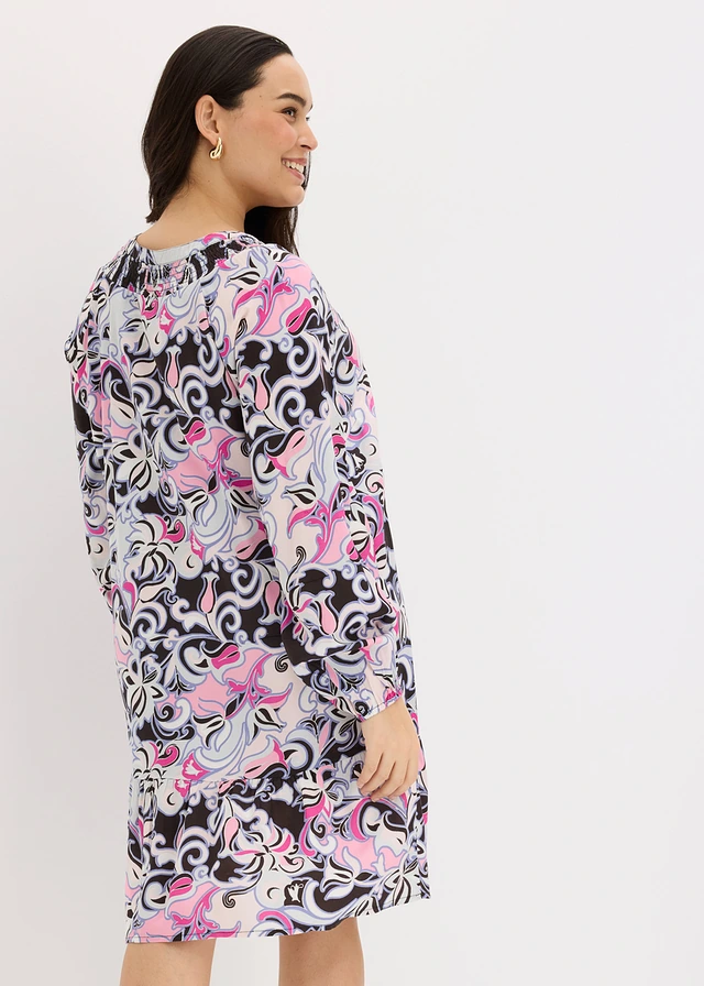 Robe-tunique en viscose fluide, Couleur: noir imprimé