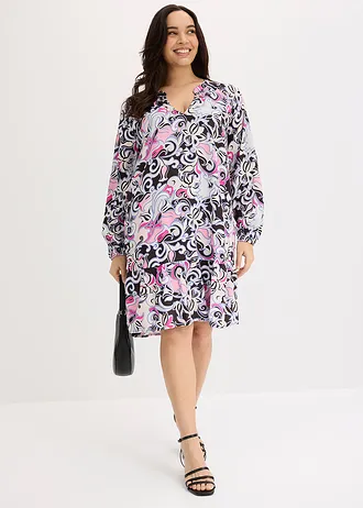 Tuniekjurk van soepele viscose, Kleur: zwart gedessineerd